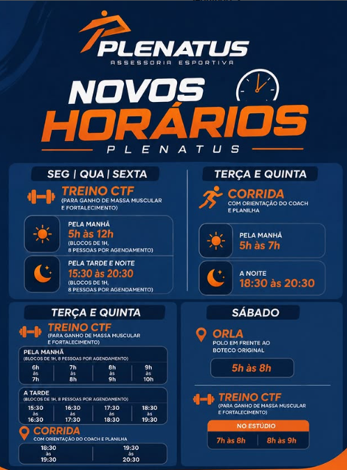 Quadro completo de horários da Plenatus